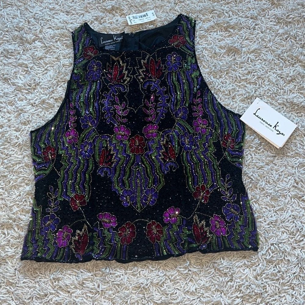 NWT Laurence Kazar Vintage Ladies Sleeveless Beaded Silk Blouse
